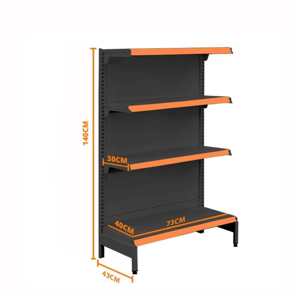 Gôndola Prateleira Preta Para Supermercado 4 Níveis 40x30 New Plus 1,40 Ponta Pe Laranja - Sa Gôndolas - 2