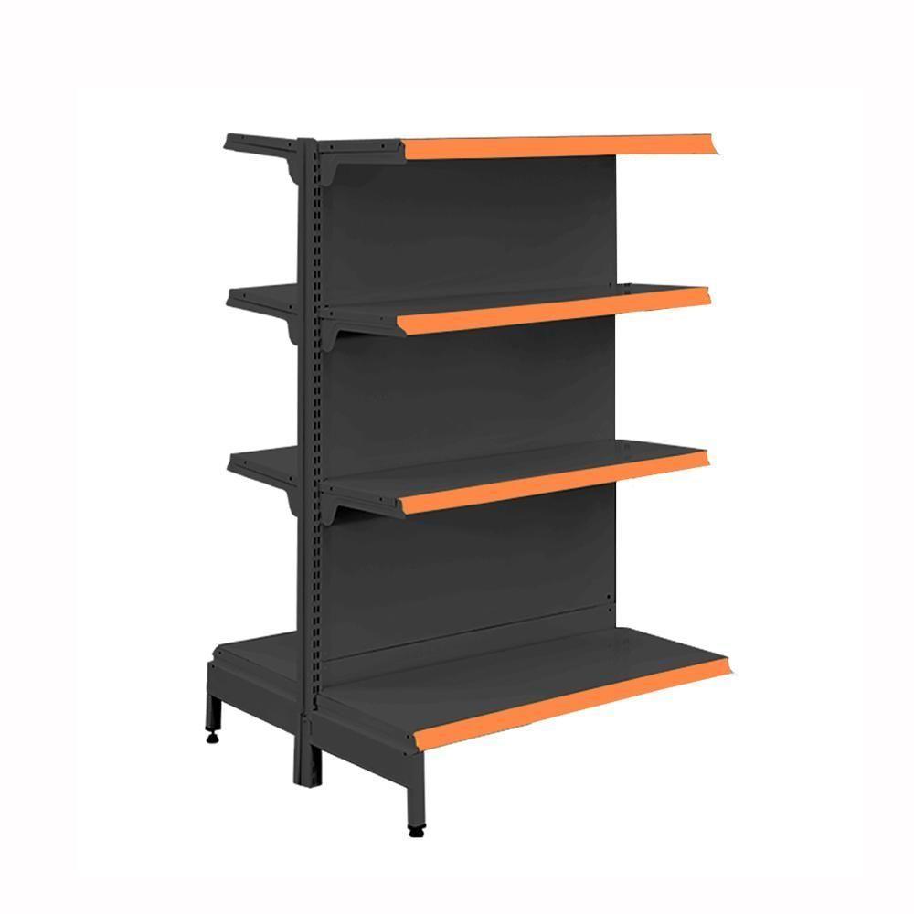 Gôndola Prateleira Preta Para Supermercado 4 Níveis 40x30 New Plus 1,40 Central Continuação Pe Laranja - Sa Gôndolas - 1