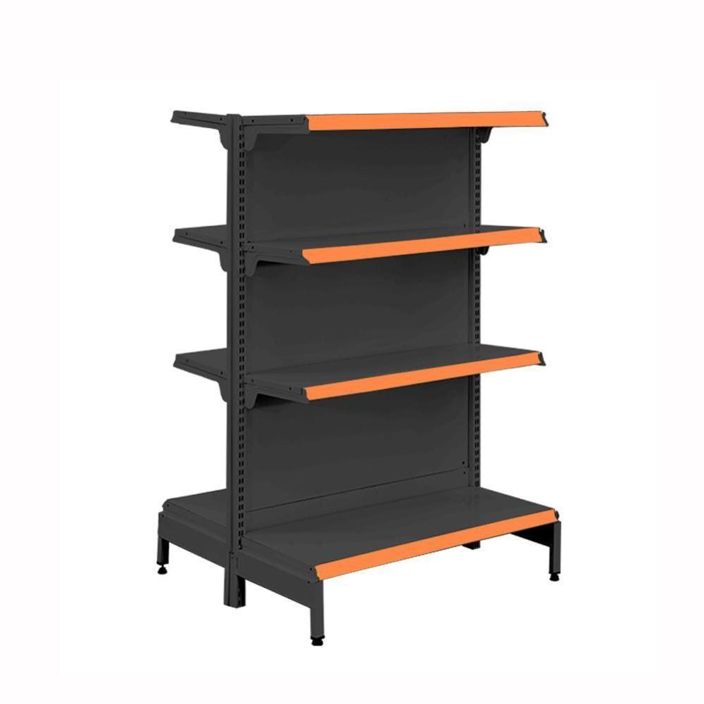Gôndola Prateleira Preta Para Supermercado 4 Níveis 40x30 New Plus 1,40 Central Inicial Pe Laranja - Sa Gôndolas - 1