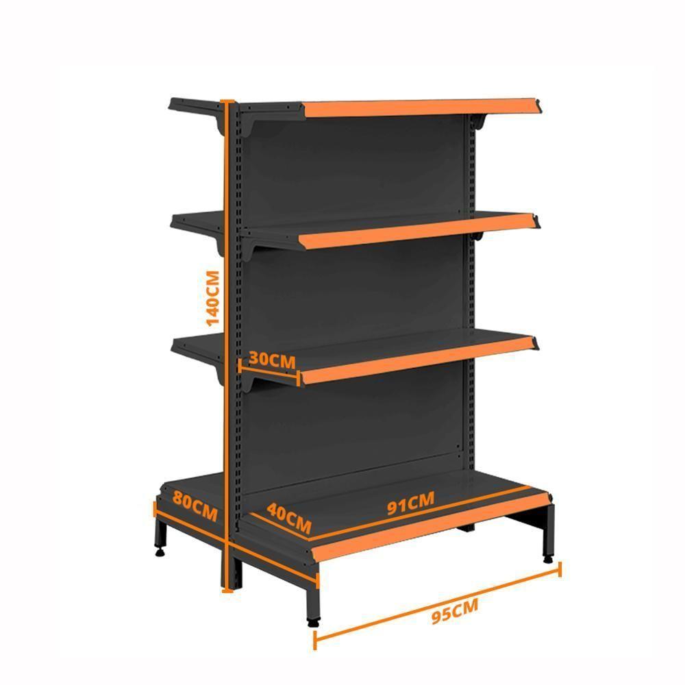 Gôndola Prateleira Preta Para Supermercado 4 Níveis 40x30 New Plus 1,40 Central Inicial Pe Laranja - Sa Gôndolas - 2