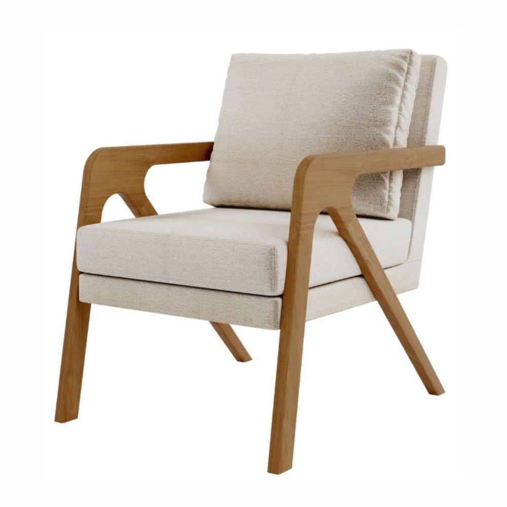 Kit 2 Poltrona Decorativa Puff Sala Moderno Escritório Lana Linho Bege - 8