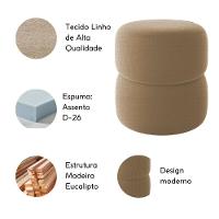 Kit 2 Poltrona Decorativa Puff Sala Moderno Escritório Lana Linho Bege - 5