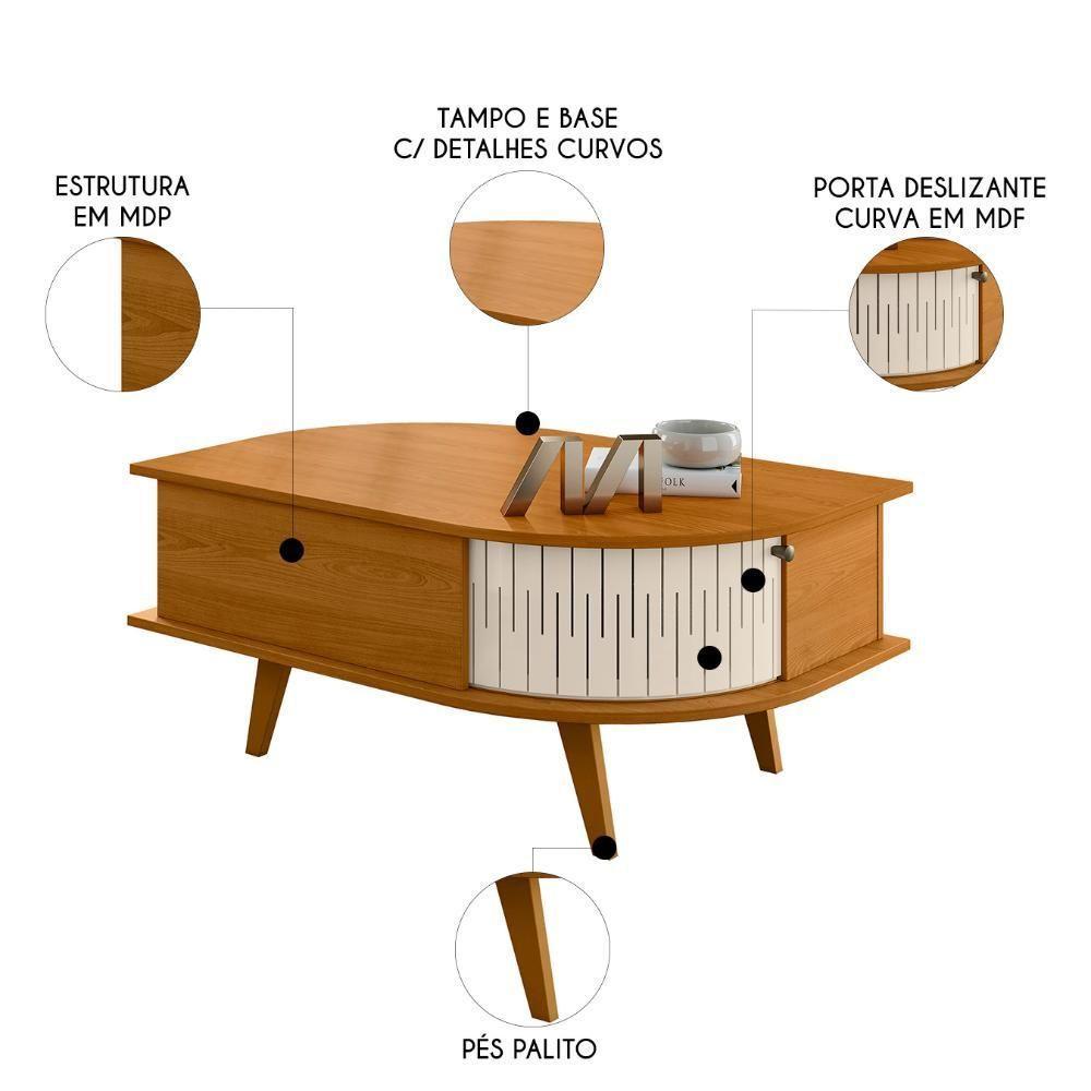 Mesa De Centro Para Sala 90cm Indy Z10 Off-cinamomo - Mpozenato - 3