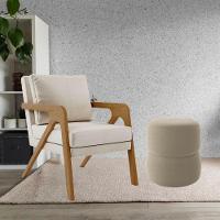 Kit Poltrona E Puff Decorativo Luxo Sala Escritório Lana Linho Bege - 1