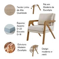 Kit Poltrona E Puff Decorativo Luxo Sala Escritório Lana Linho Bege - 10