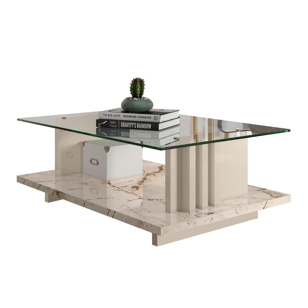 Mesa De Centro Com Detalhe Ripado Fire Z10 Off-calacata - Mpozenato - 1