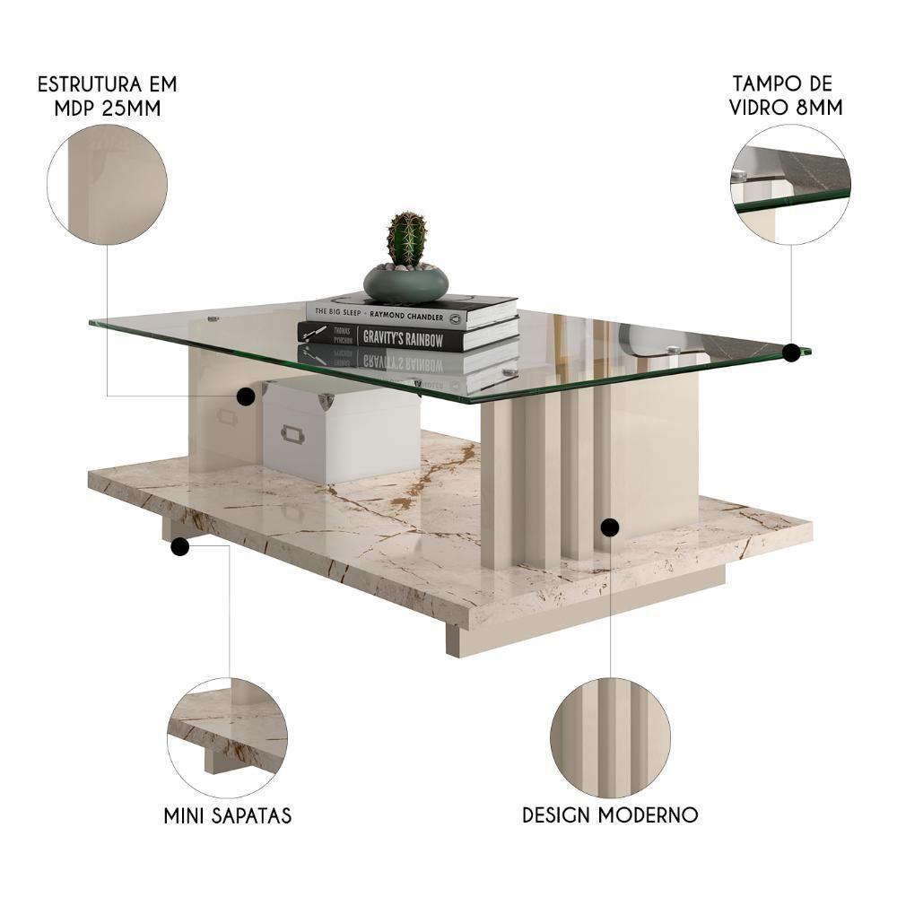 Mesa De Centro Com Detalhe Ripado Fire Z10 Off-calacata - Mpozenato - 3