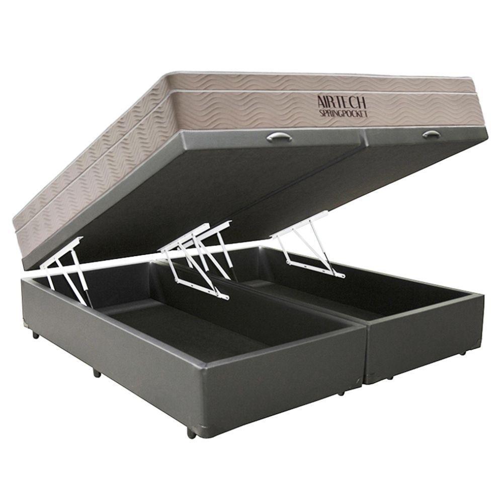 Cama Box Baú Casal Sintético Bipartido + Colchão Ortobom Airtech Molas Ensacadas 138x188x65 Cinza - 5