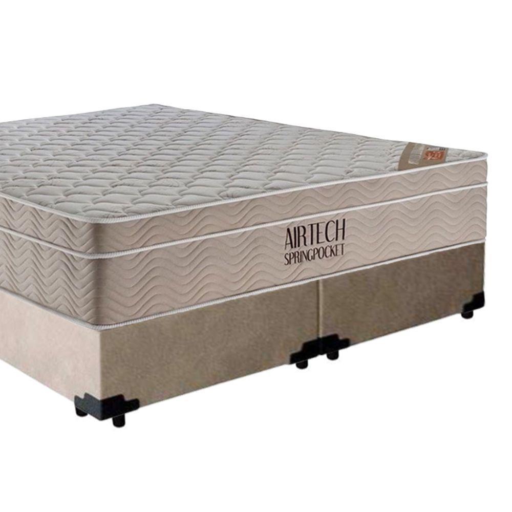 Cama Box Casal Sintético Bipartido + Colchão Ortobom Airtech Molas Ensacadas 138x188x65 Bege - 8