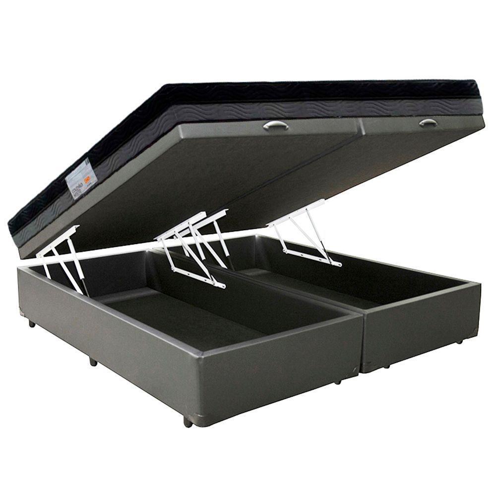 Cama Box Baú Casal Sintético Bipartido + Colchão Ortobom Iso Dupla Face 138x188x60 Cinza - 7