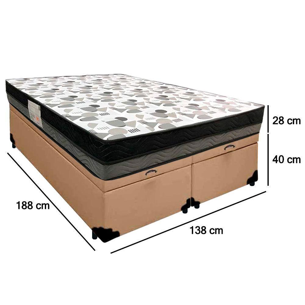 Cama Box Baú Casal Sintético Bipartido + Colchão Ortobom Iso Dupla Face 138x188x60 Bege - 3