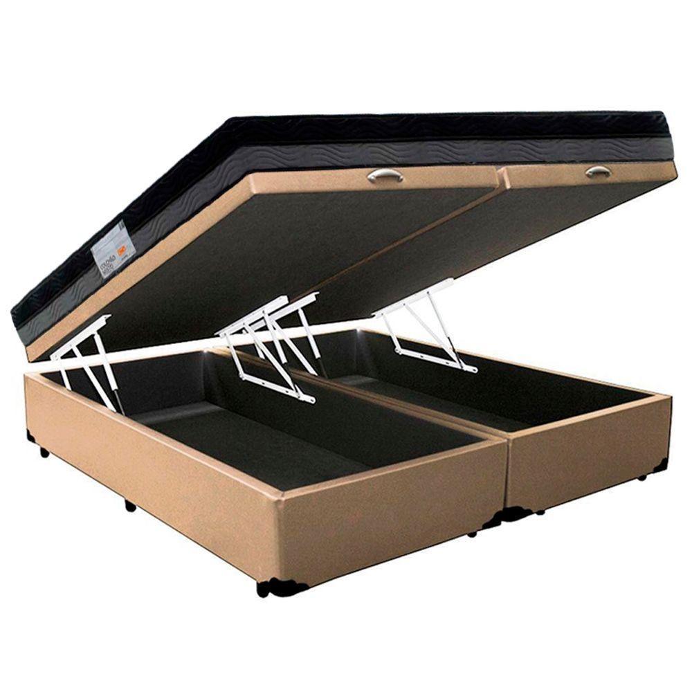Cama Box Baú Casal Sintético Bipartido + Colchão Ortobom Iso Dupla Face 138x188x60 Bege - 7