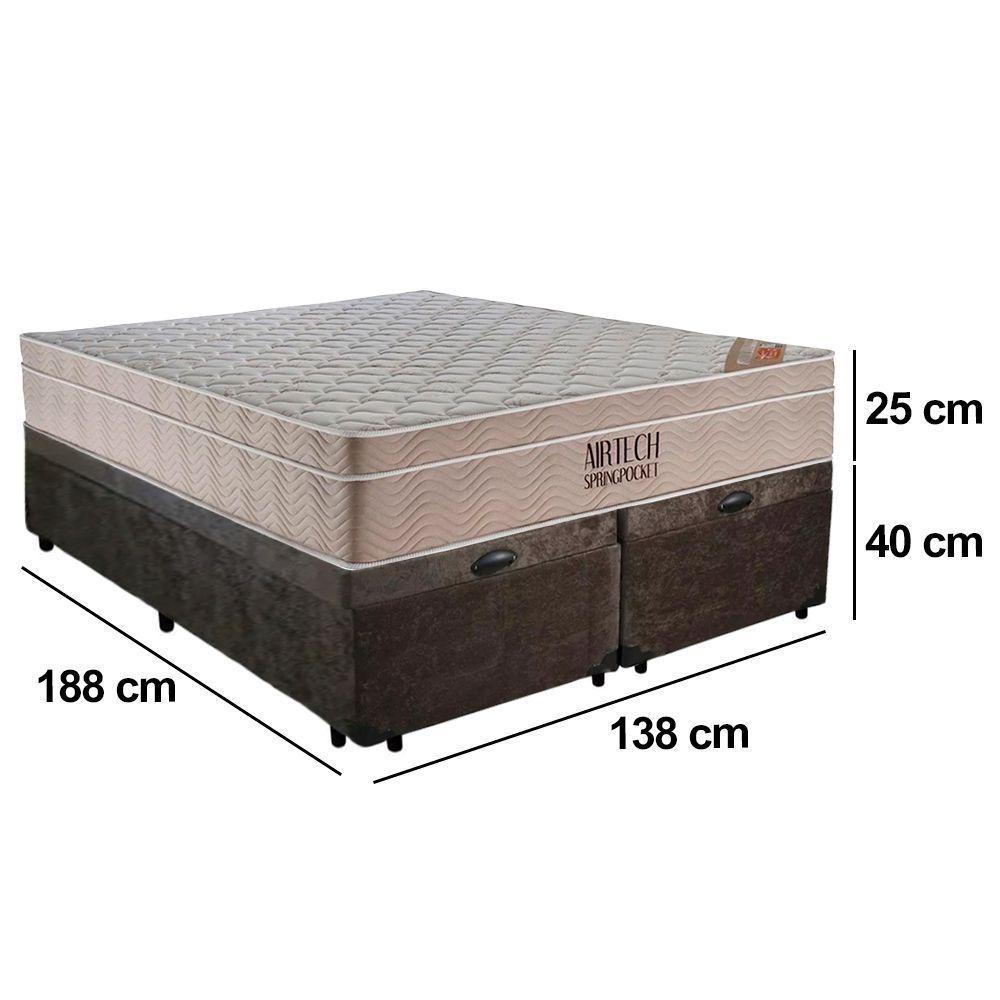 Cama Box Baú Casal Suede Bipartido + Colchão Ortobom Airtech Molas Ensacadas 138x188x65 Marrom - 3