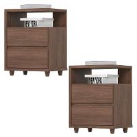 Kit 2 Mesas De Cabeceira 2 Gavetas 48 Cm Campeche Henn Castanho - 1