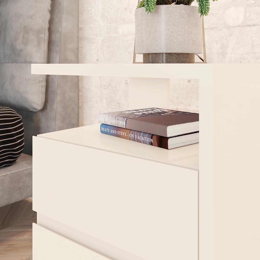 Kit 2 Mesas De Cabeceira 2 Gavetas 48 Cm Campeche Henn Off White - 8