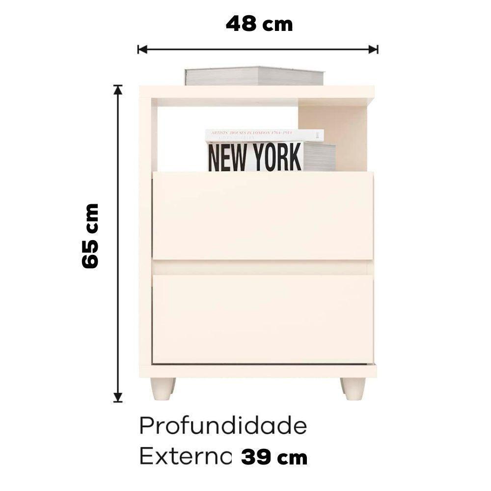 Kit 2 Mesas De Cabeceira 2 Gavetas 48 Cm Campeche Henn Off White - 9