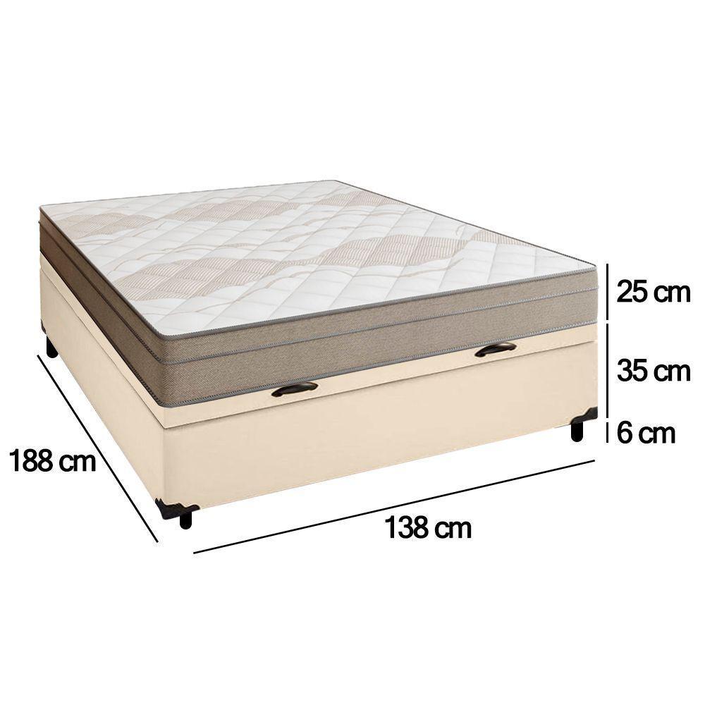 Cama Box Baú Casal Sintético + Colchão De Molas Ensacadas Portobel Ipanema 138x188x66cm Bege - 2