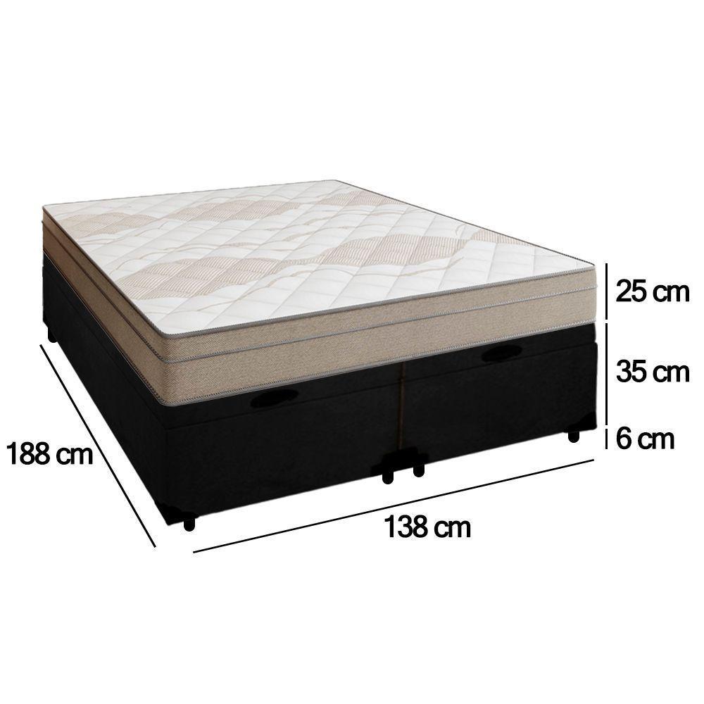 Cama Box Baú Casal Bipartido Suede + Colchão De Molas Ensacadas Portobel Ipanema 138x188x66cm Preto - 3