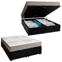 Cama Box Baú Casal Bipartido Suede + Colchão De Molas Ensacadas Portobel Ipanema 138x188x66cm Preto - 1