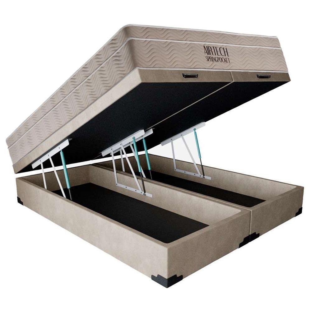 Cama Box Baú Casal Sintético Bipartido + Colchão Ortobom Airtech Molas Ensacadas 138x188x65 Bege - 8