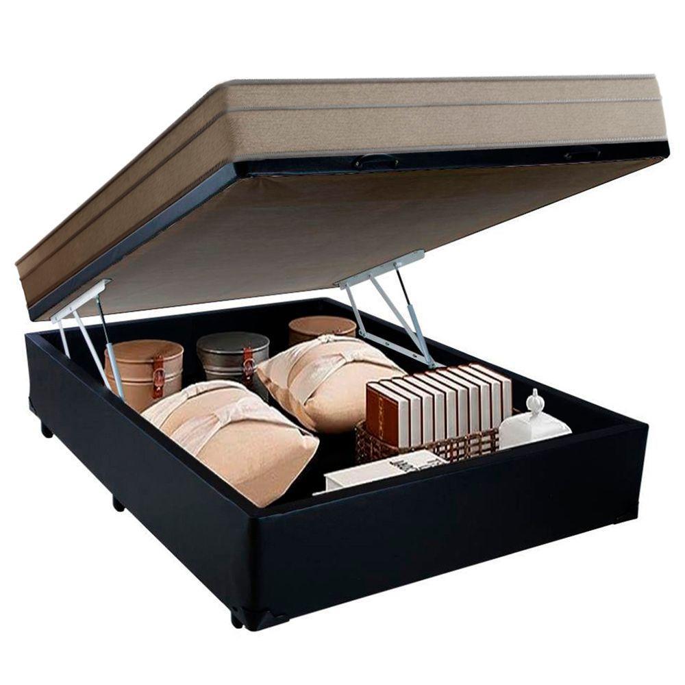 Cama Box Baú Casal Sintético + Colchão De Molas Ensacadas Portobel Ipanema 138x188x66cm Preto - 6