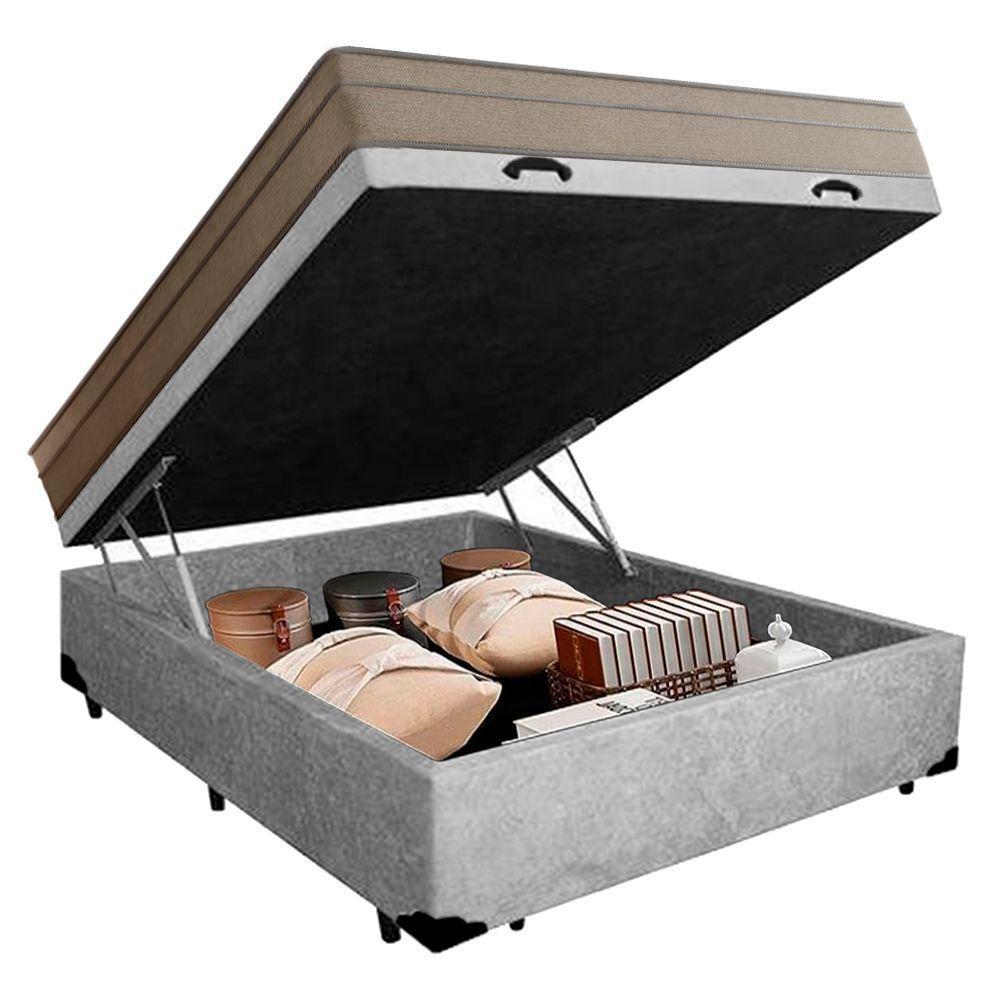 Cama Box Baú Casal Suede + Colchão De Molas Ensacadas Portobel Ipanema 138x188x66cm Cinza - 6