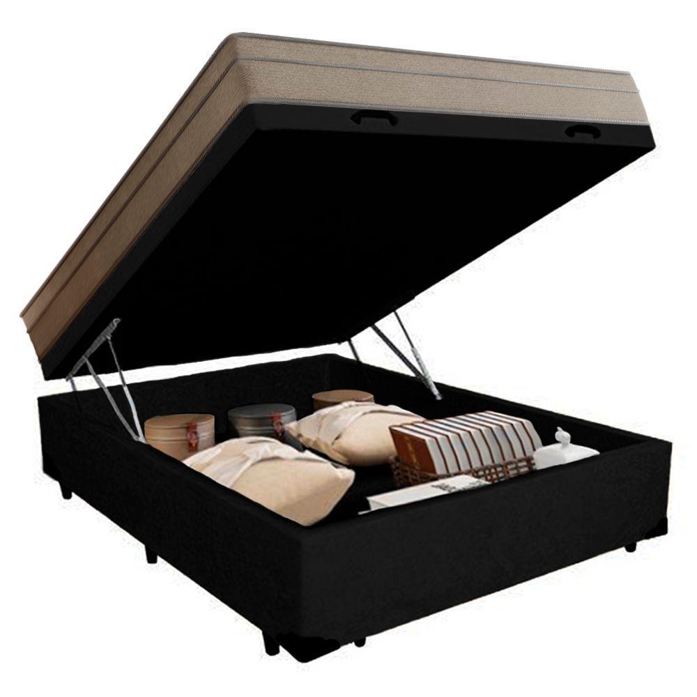 Cama Box Baú Casal Suede + Colchão De Molas Ensacadas Portobel Ipanema 138x188x66cm Preto - 6