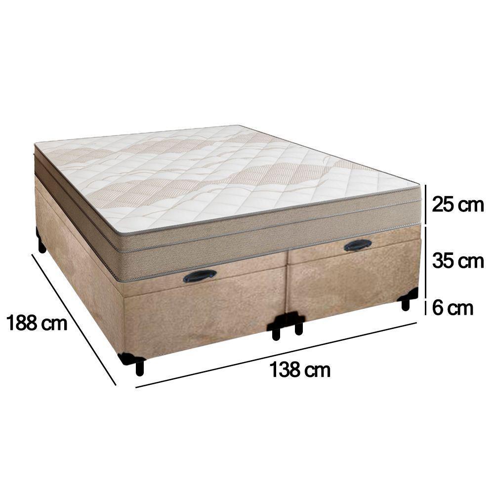 Cama Box Baú Casal Bipartido Suede + Colchão De Molas Ensacadas Portobel Ipanema 138x188x66cm Bege - 3
