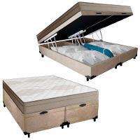 Cama Box Baú Casal Bipartido Suede + Colchão De Molas Ensacadas Portobel Ipanema 138x188x66cm Bege - 1