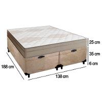 Cama Box Baú Casal Bipartido Suede + Colchão De Molas Ensacadas Portobel Ipanema 138x188x66cm Bege - 3
