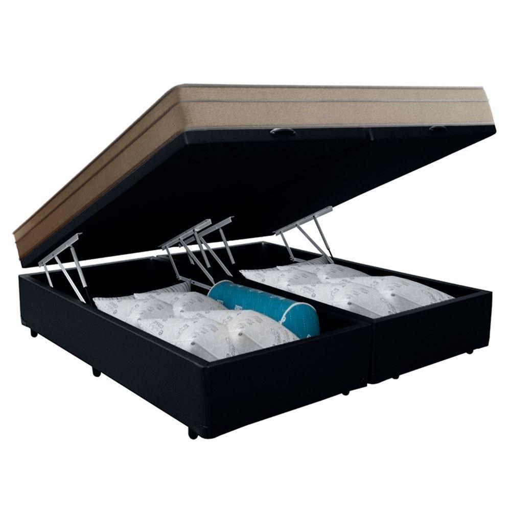 Cama Box Baú Casal Bipartido Sintético + Colchão De Molas Ensacadas Portobel Ipanema 138x188x66cm Preto - 7