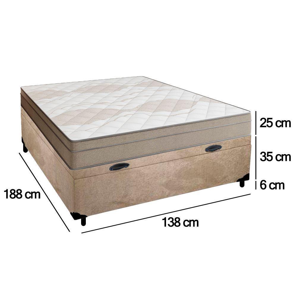 Cama Box Baú Casal Suede + Colchão De Molas Ensacadas Portobel Ipanema 138x188x66cm Bege - 3
