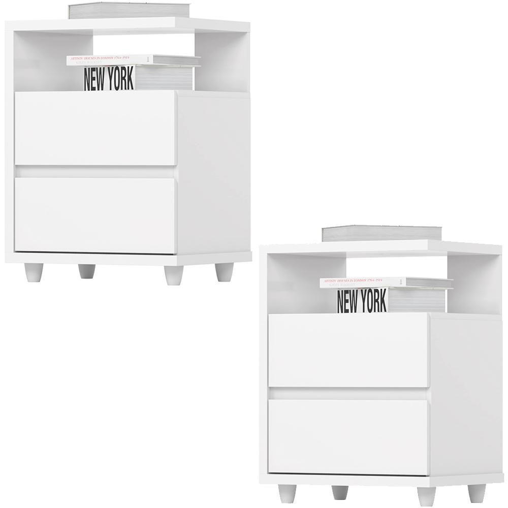 Kit 2 Mesas De Cabeceira 2 Gavetas 48 Cm Campeche Henn Branco - 1