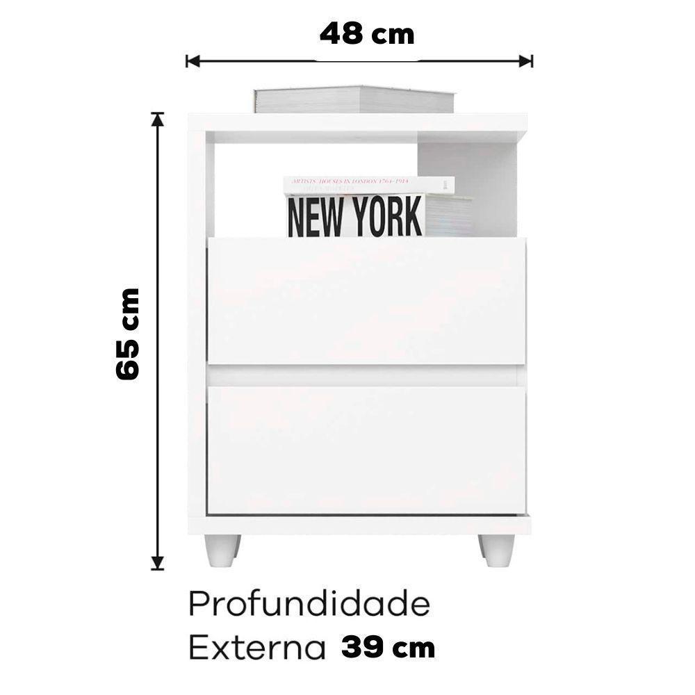 Kit 2 Mesas De Cabeceira 2 Gavetas 48 Cm Campeche Henn Branco - 3