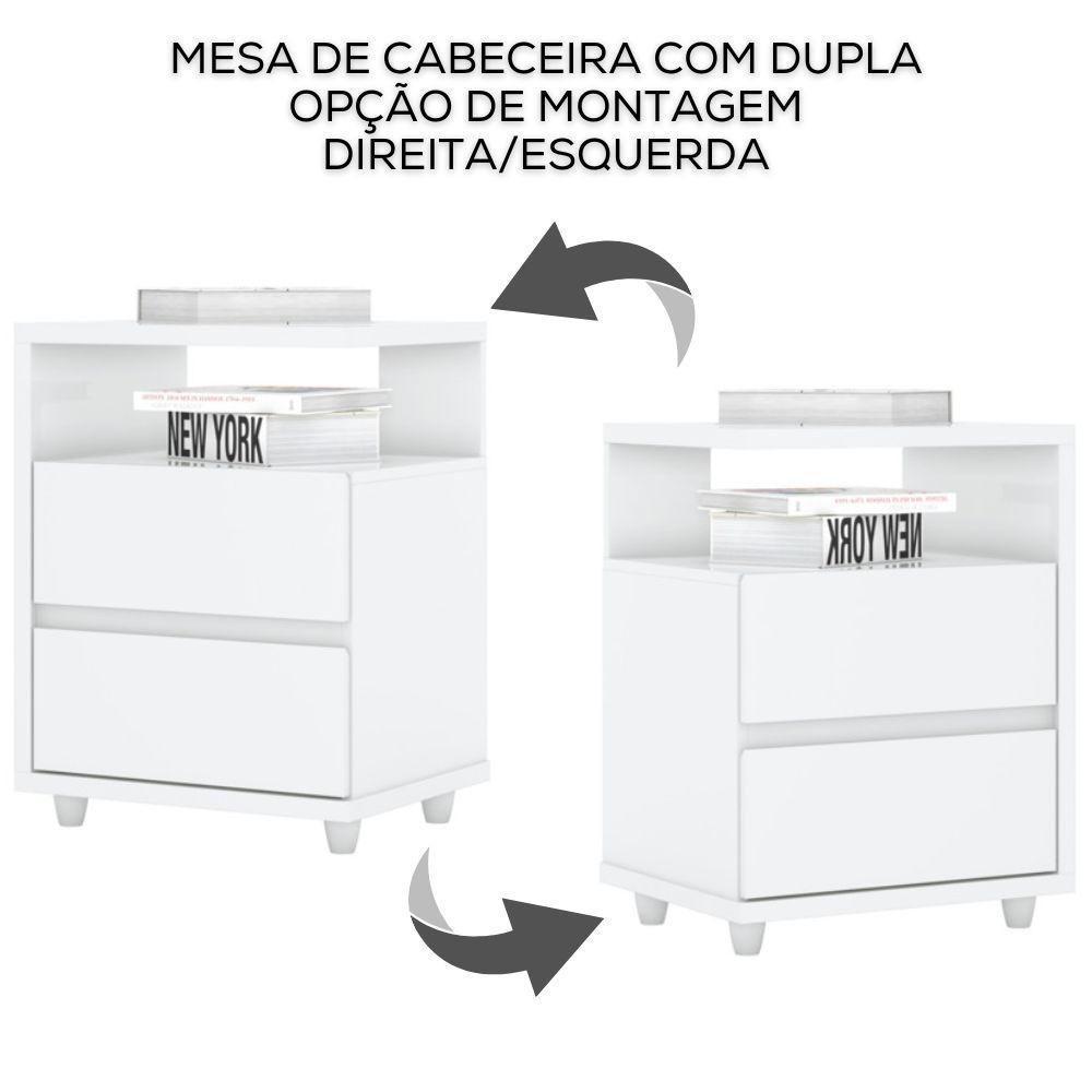 Kit 2 Mesas De Cabeceira 2 Gavetas 48 Cm Campeche Henn Branco - 5