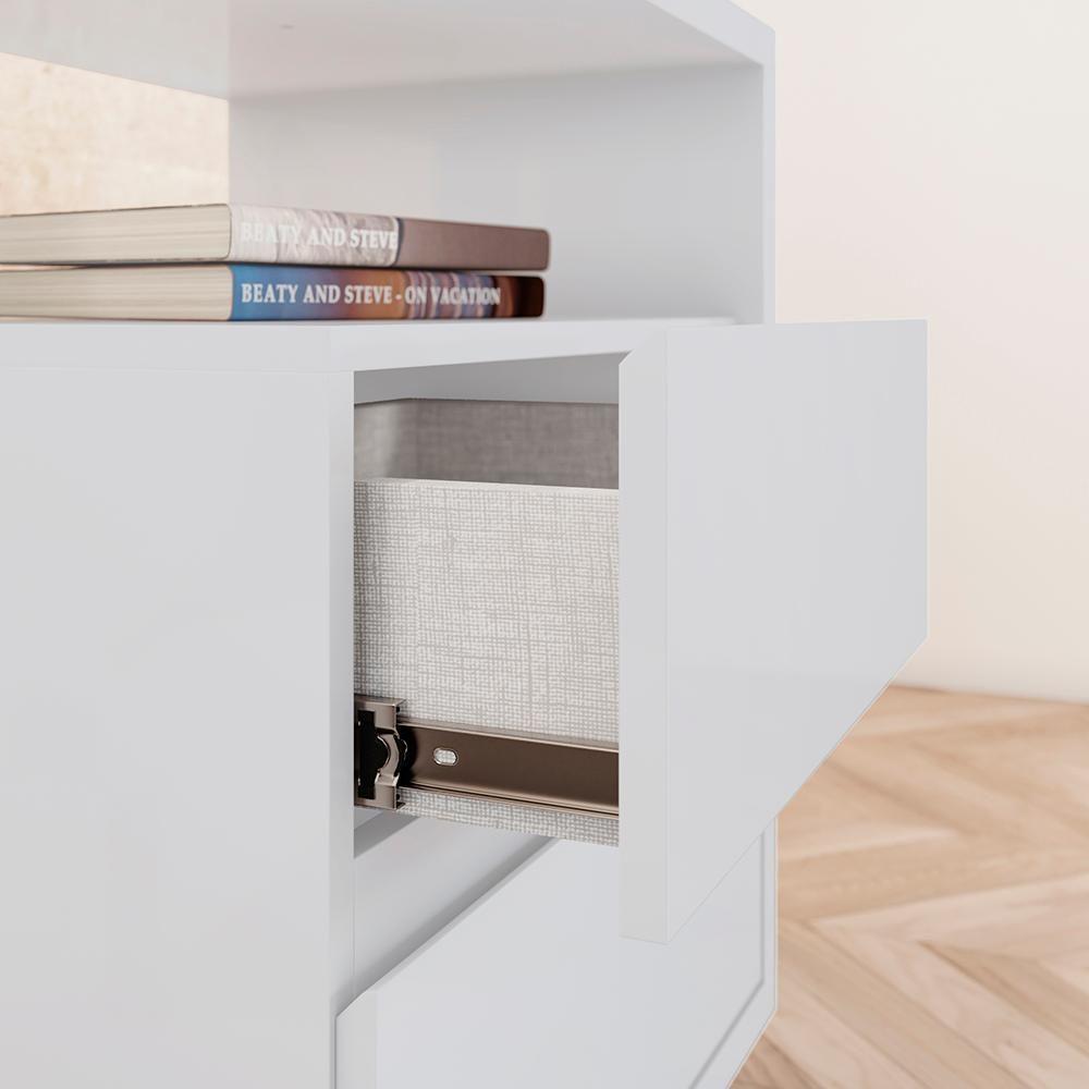 Kit 2 Mesas De Cabeceira 2 Gavetas 48 Cm Campeche Henn Branco - 6