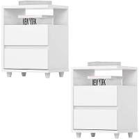 Kit 2 Mesas De Cabeceira 2 Gavetas 48 Cm Campeche Henn Branco - 1