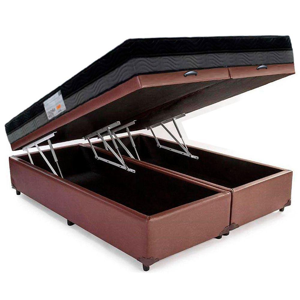 Cama Box Baú Casal Sintético Bipartido + Colchão Ortobom Iso Dupla Face 138x188x60 Marrom - 6