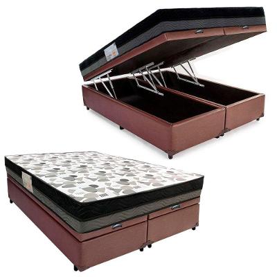 Cama Box Baú Casal Sintético Bipartido + Colchão Ortobom Iso Dupla Face 138x188x60 Marrom