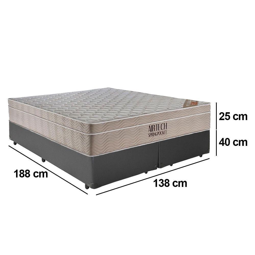 Cama Box Casal Sintético Bipartido + Colchão Ortobom Airtech Molas Ensacadas 138x188x65 Cinza - 3