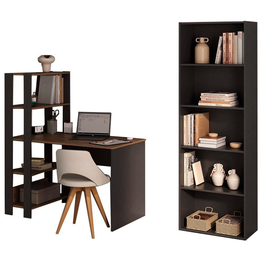 Mesa Escrivaninha E Estante 5 Prateleiras Arly Pinho Preto - 1
