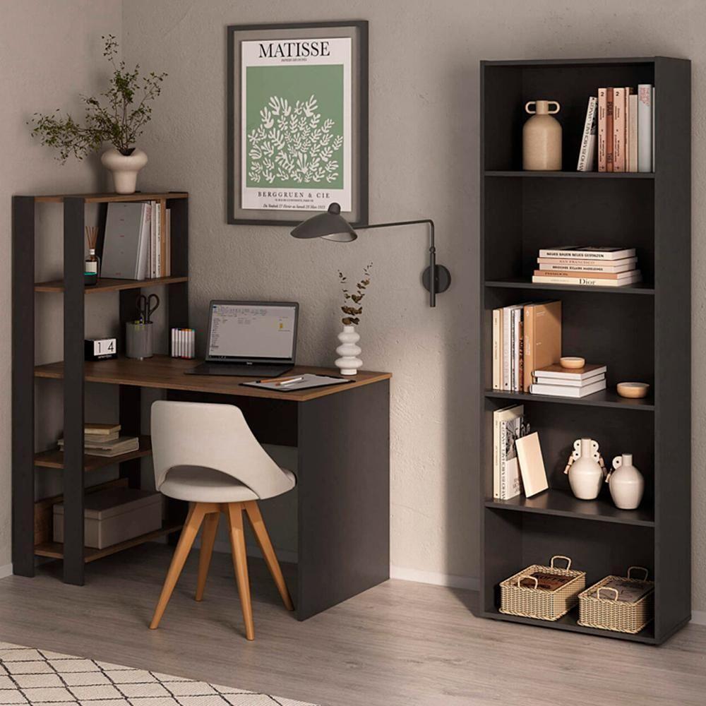 Mesa Escrivaninha E Estante 5 Prateleiras Arly Pinho Preto - 2