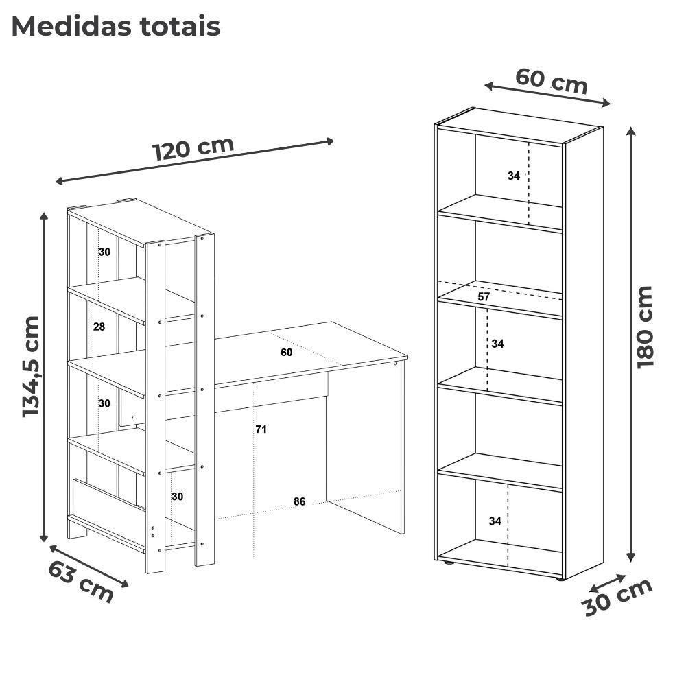Mesa Escrivaninha E Estante 5 Prateleiras Arly Pinho Preto - 3