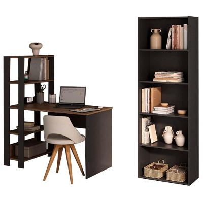 Conjunto Mesa Escrivaninha e Estante Modular PBLACK Moderno MDP 120cm Preto para Escritório