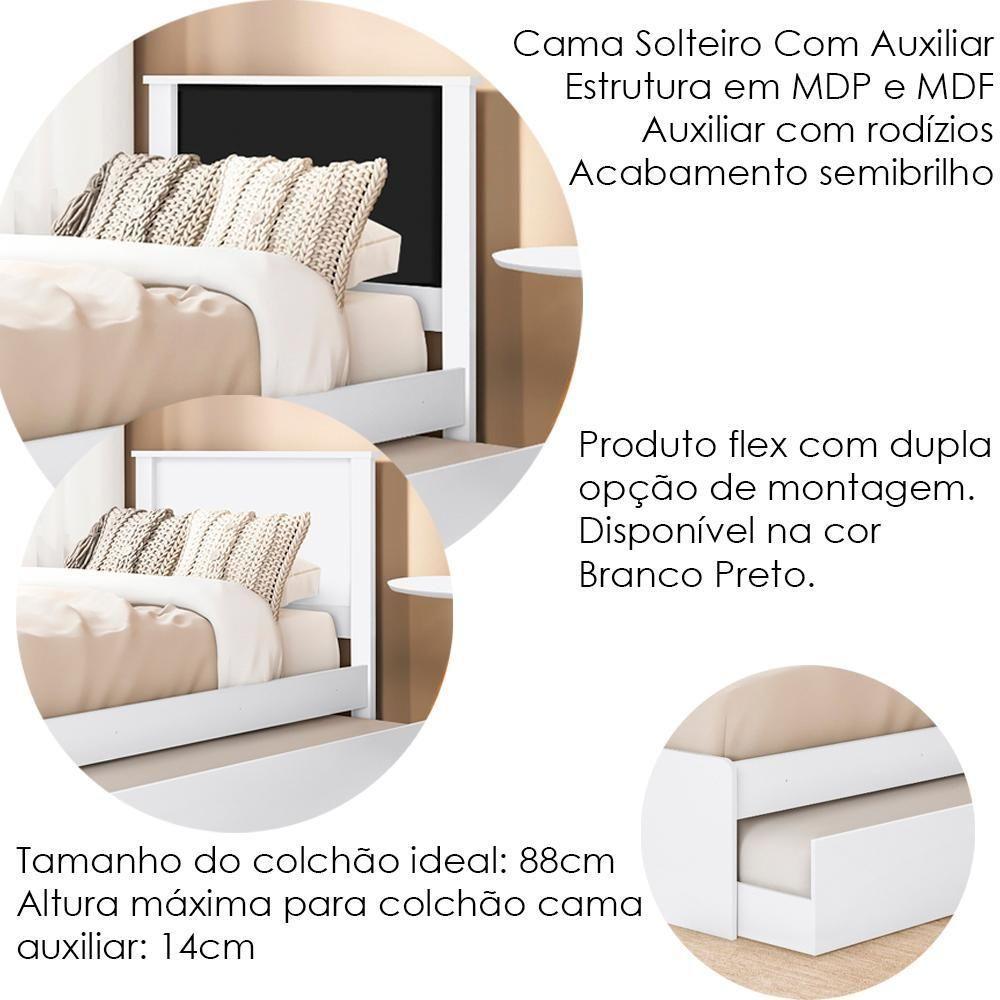Cama Solteiro Com Auxiliar Barcelona Henn Branco Preto - 4