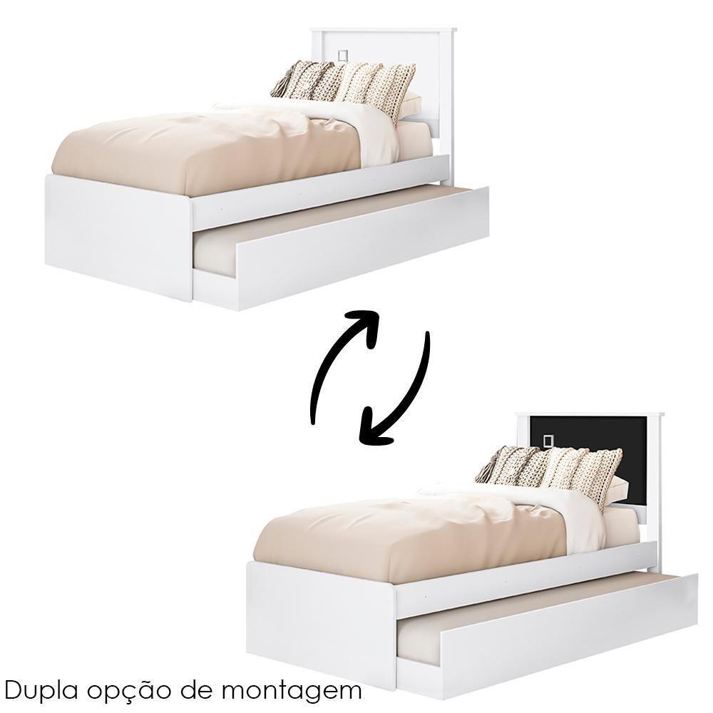 Cama Solteiro Com Auxiliar Barcelona Henn Branco Preto - 5