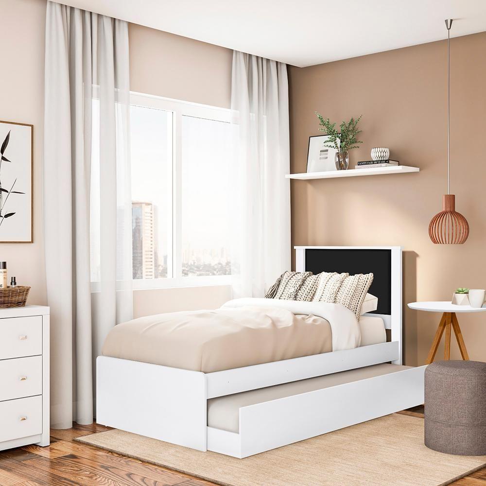 Cama Solteiro Com Auxiliar Barcelona Henn Branco Preto - 6