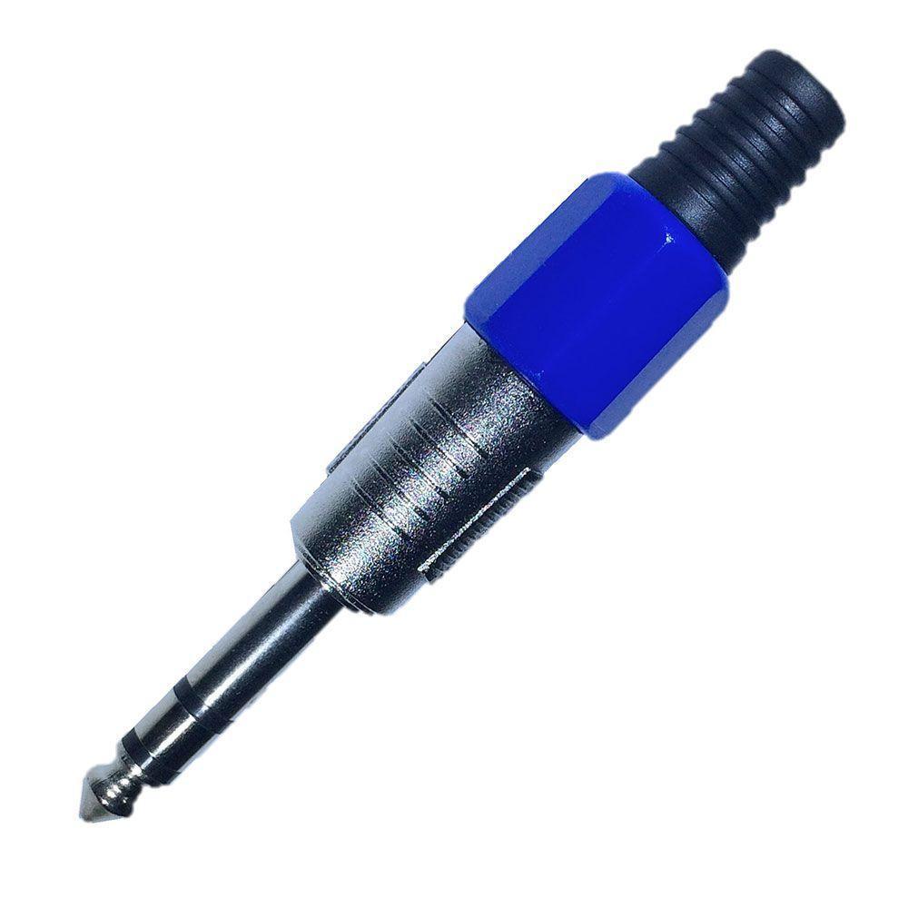 Plug P10 Stereo Metal Com Corpo Plastico Azul - 1