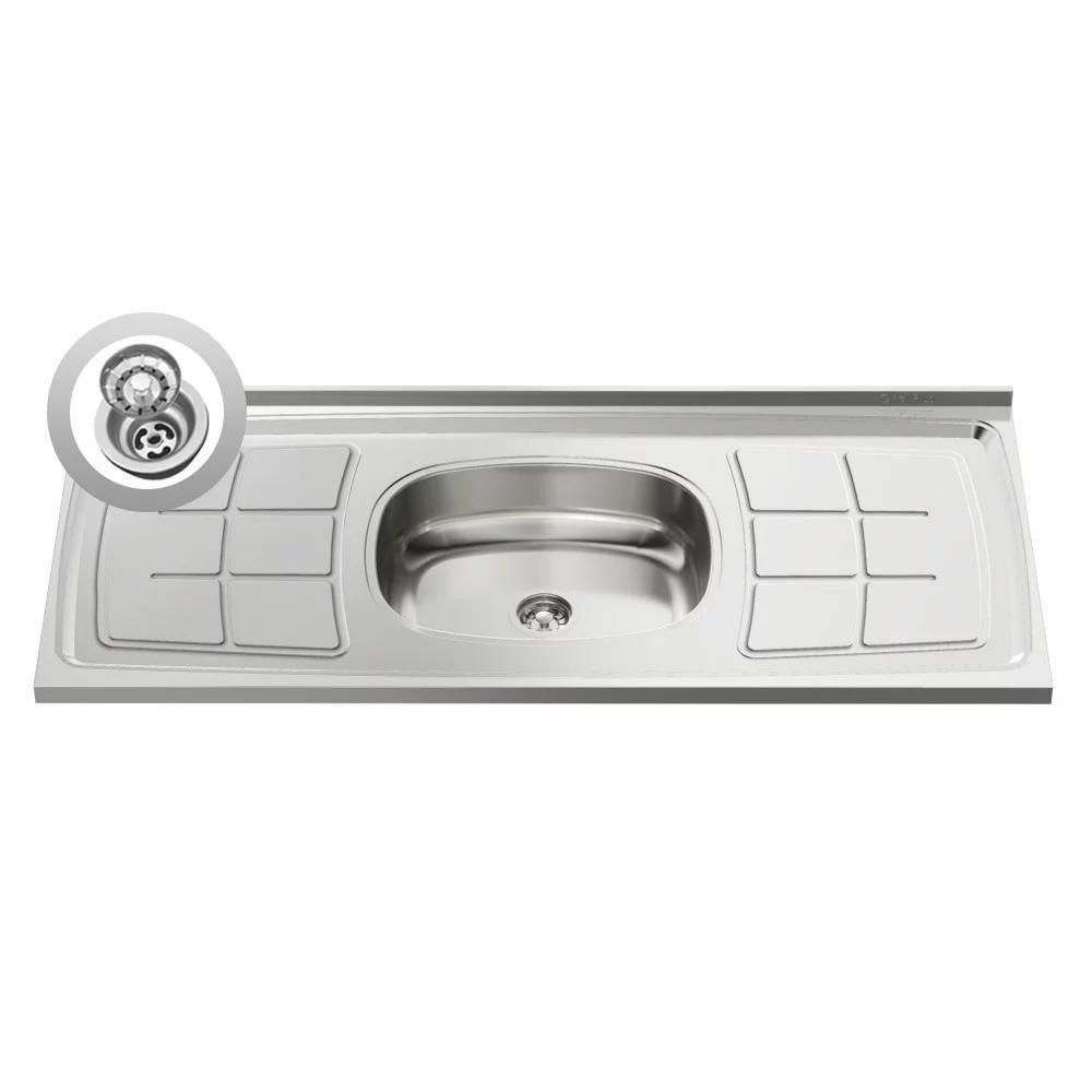 Balcão Gabinete Com Pia Inox 100cm 2 Portas 2 Gavetas Luziania Branco-preto - Lumil - 4