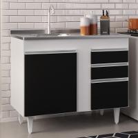 Balcão Gabinete Com Pia Inox 100cm 2 Portas 2 Gavetas Luziania Branco-preto - Lumil - 2